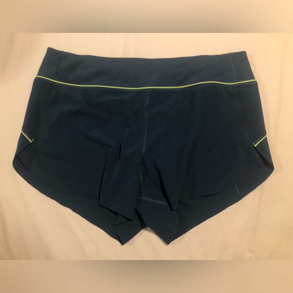 Athleta Run With It shorts with liner, dark teal, XL